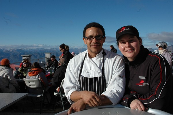 Head chef Leungo Lippe (left) and KC, food and beverage manager at Treble Cone.